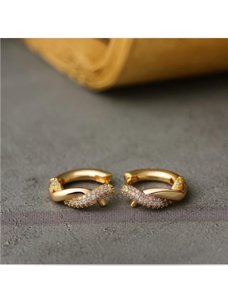14k Gold Plated Cubic Zirconia Twist Hoop Earrings